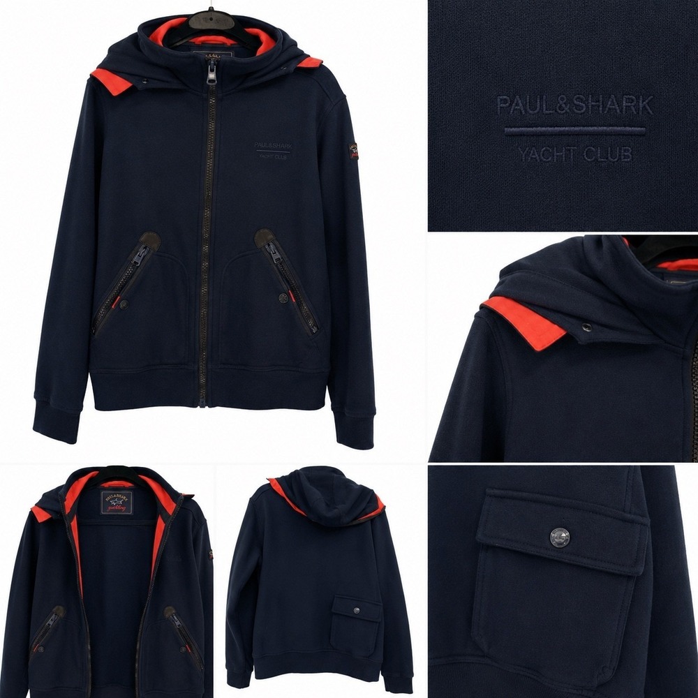 Paul & Shark Yachting Yacht Club Mens Full Zip Hoodie Navy Blue Italy Large